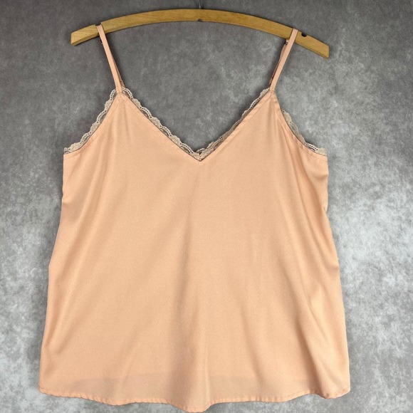 Vtg Abercrombie & Fitch Tank Top S‎ Pink Lace Trim Metal Logo Coquette Camisole - Picture 1 of 7